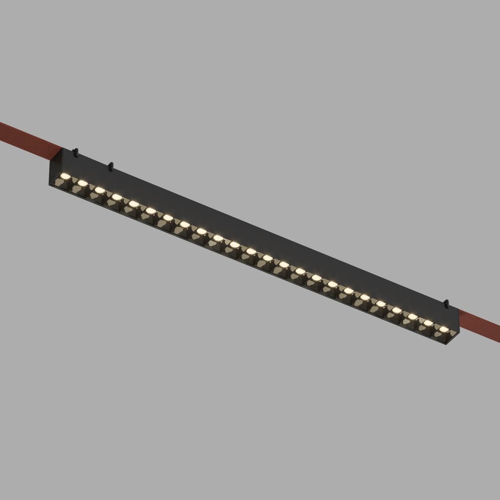 DENKIRS BELTY GRILL – koľajnicové svietidlo, 24 W, 3000 K, dĺžka 642 mm, výška 45 mm, čierna