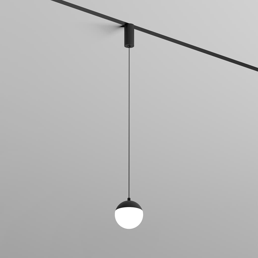 DENKIRS SMART MOON – závesné koľajnicové svietidlo, 12 W, Ø 110 mm, výška 1685 mm, čierna