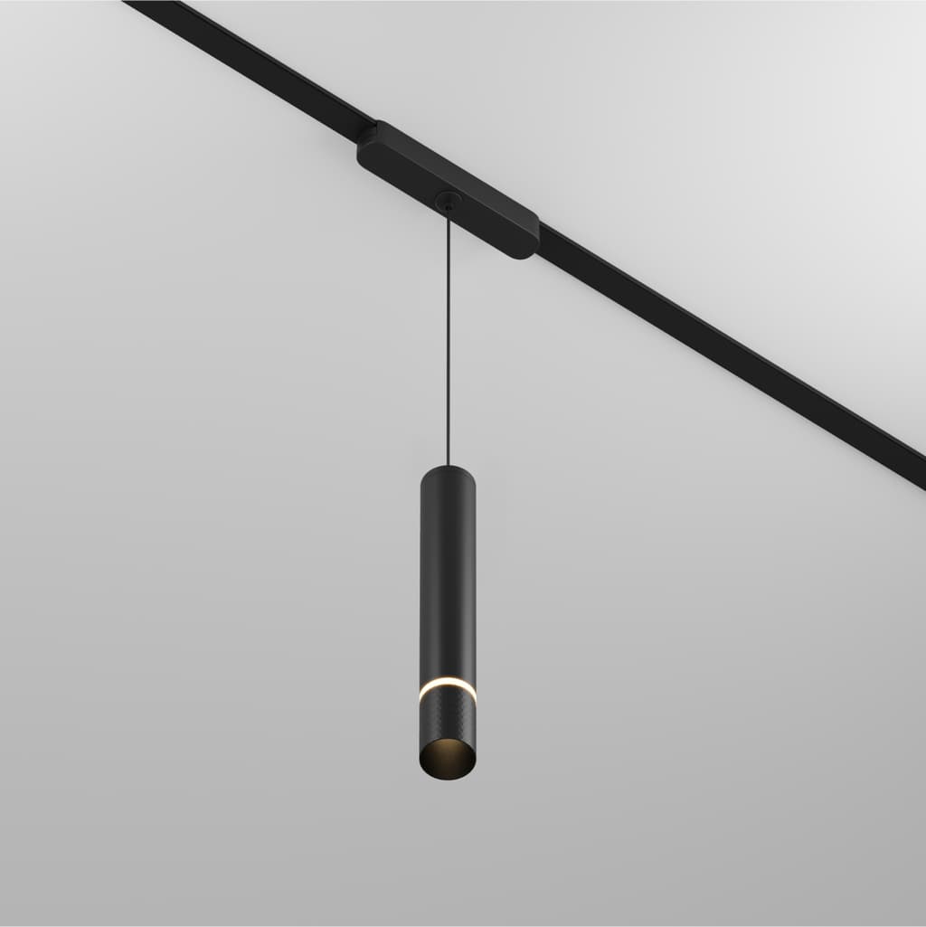 DENKIRS AIR HANG – závesné koľajnicové svietidlo, 5 W, 3000 K, dĺžka 257 mm, Ø 35 mm, výška 1500 mm, čierna